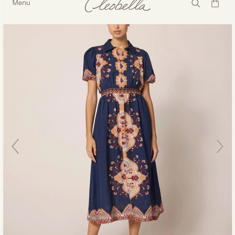 Cleobella Blue and Tan Casual Midi Sundress